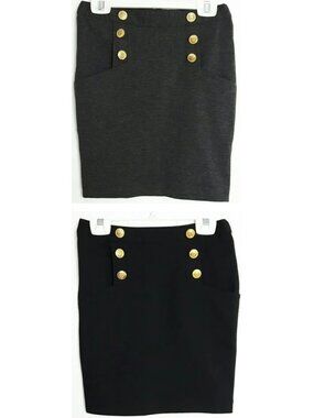 Set of Two Black and Gray High‎ Waist Sailor Style Skirt